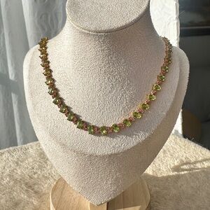 Peridot and pink sapphire tennis necklace s925 sterling and 18k gold